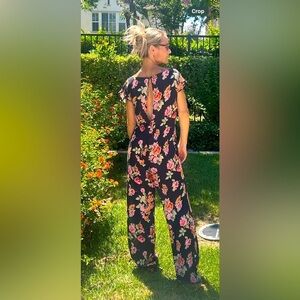 Flynn Skye bohemian chic floral relaxed fit wide leg romper open back NWT SM